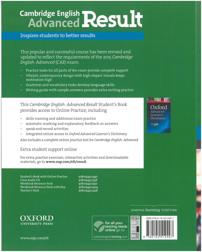RESULT CAMBRIDGE ADVANCED CAE STUDENT'S BOOK (+ONLINE PRACTICE TESTS) REVISED 2015 2