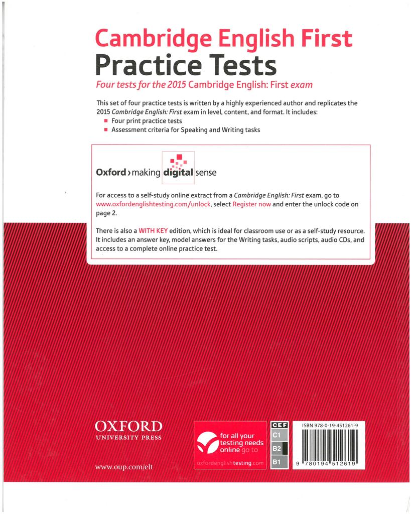 CAMBRIDGE FIRST FCE PRACTICE TESTS REVISED 2015 2
