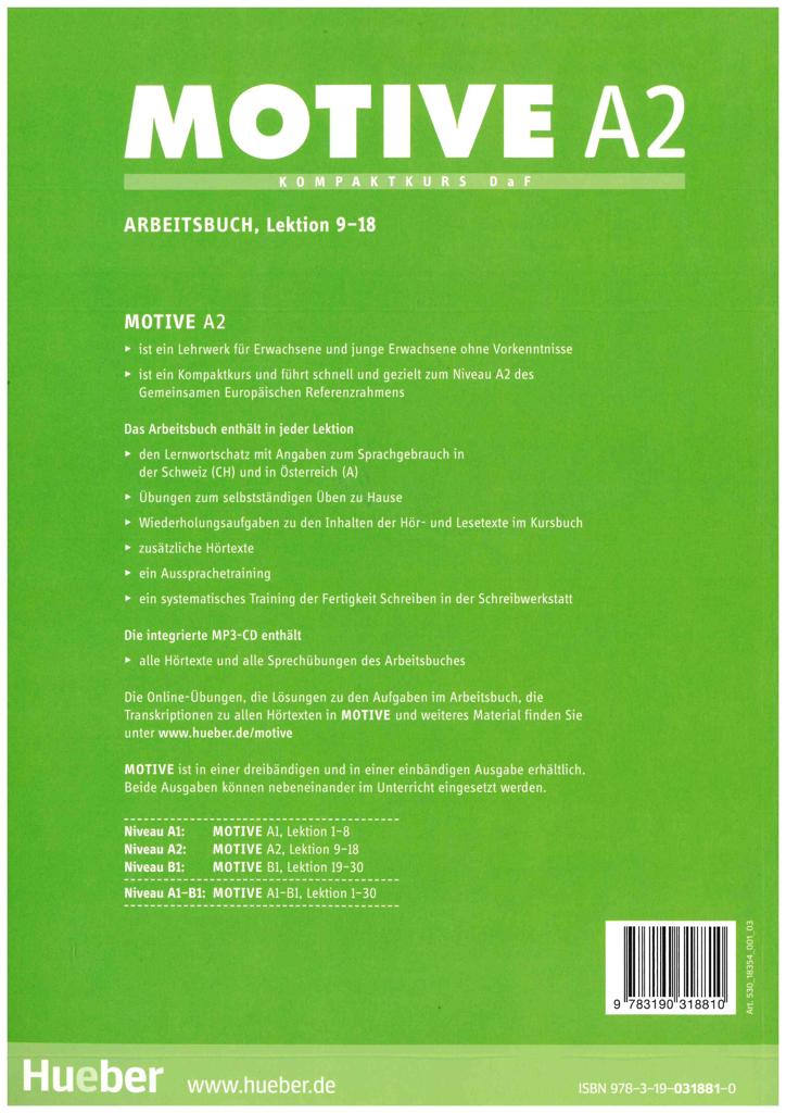 MOTIVE A2 ARBEITSBUCH (LEKTION 9-18 +MP3) 2